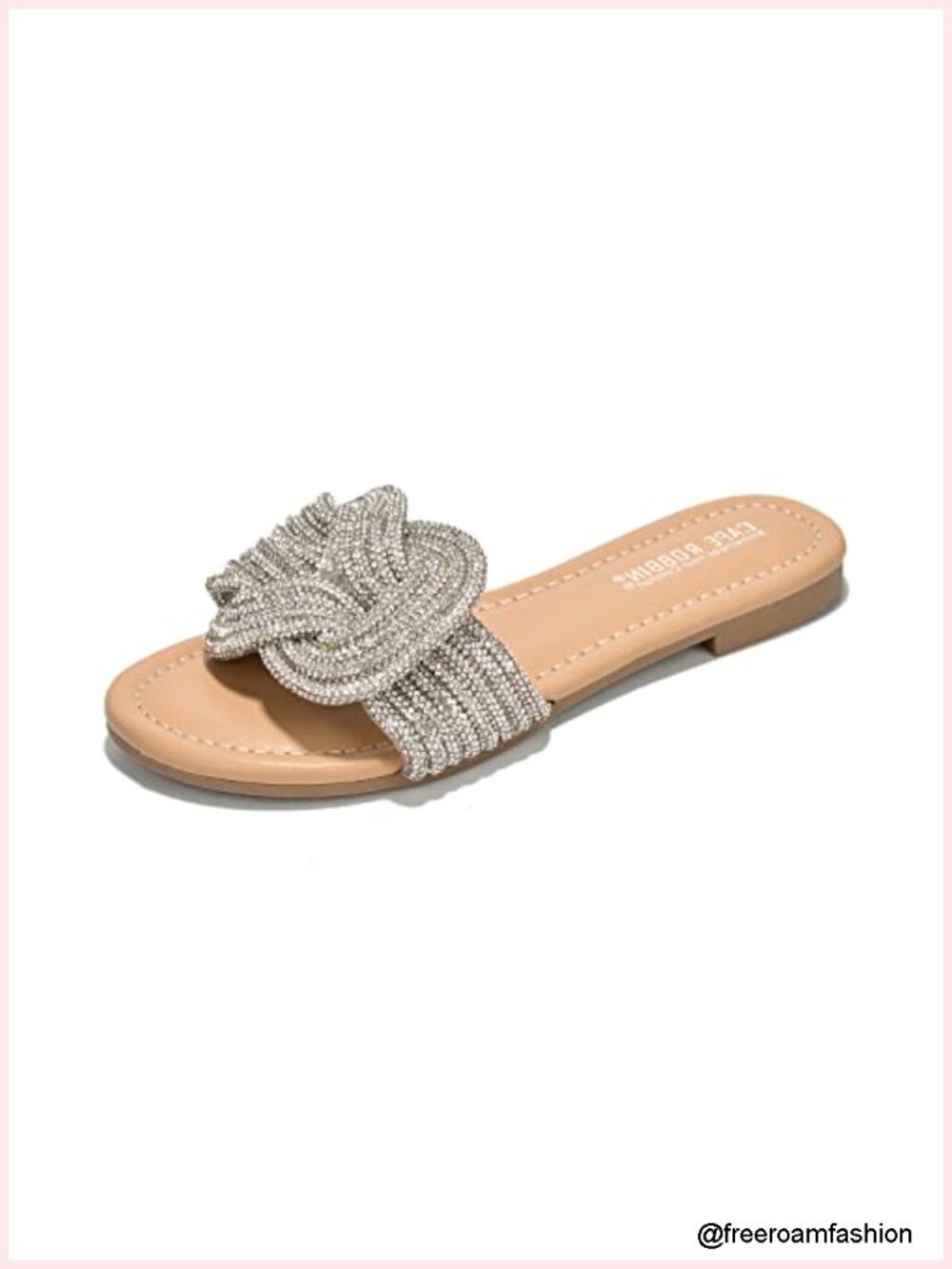 Women's Glitter Flat Slide Sandals with Rhinestone Knot